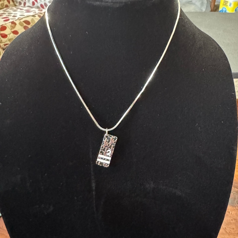 Dior Trotter 2 Silver & Graphite (Black) Logo Pendant Necklace - Picture 3 of 10